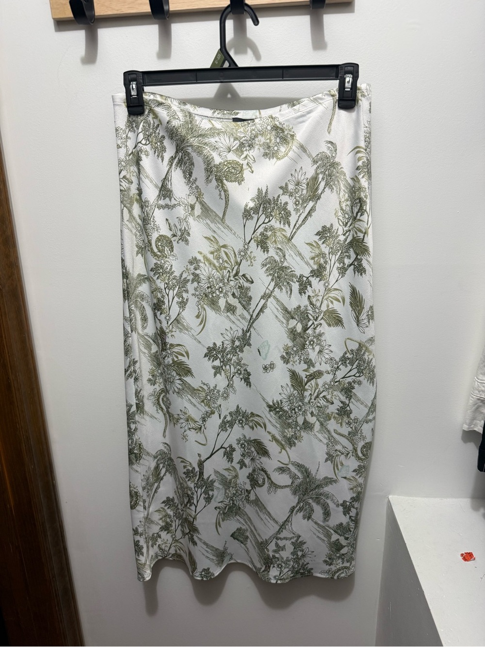 The Limited White Midi Skirt with Olive Botanical Print